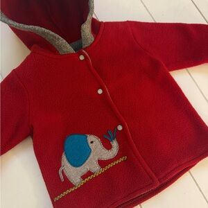 Red Hooded Kids Fleece Jacket with Elephant Patch